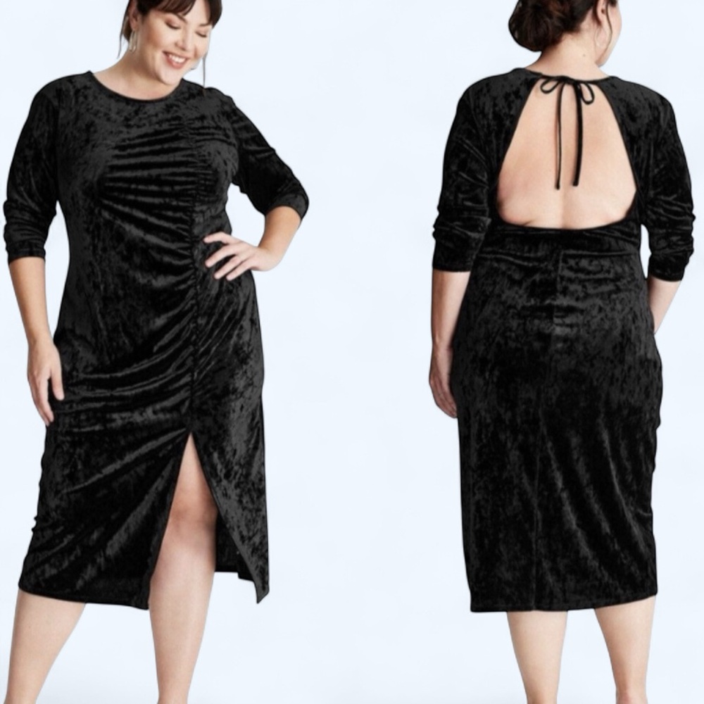 Future Collective Size‎ 2X Black Crushed Velvet Midi Dress